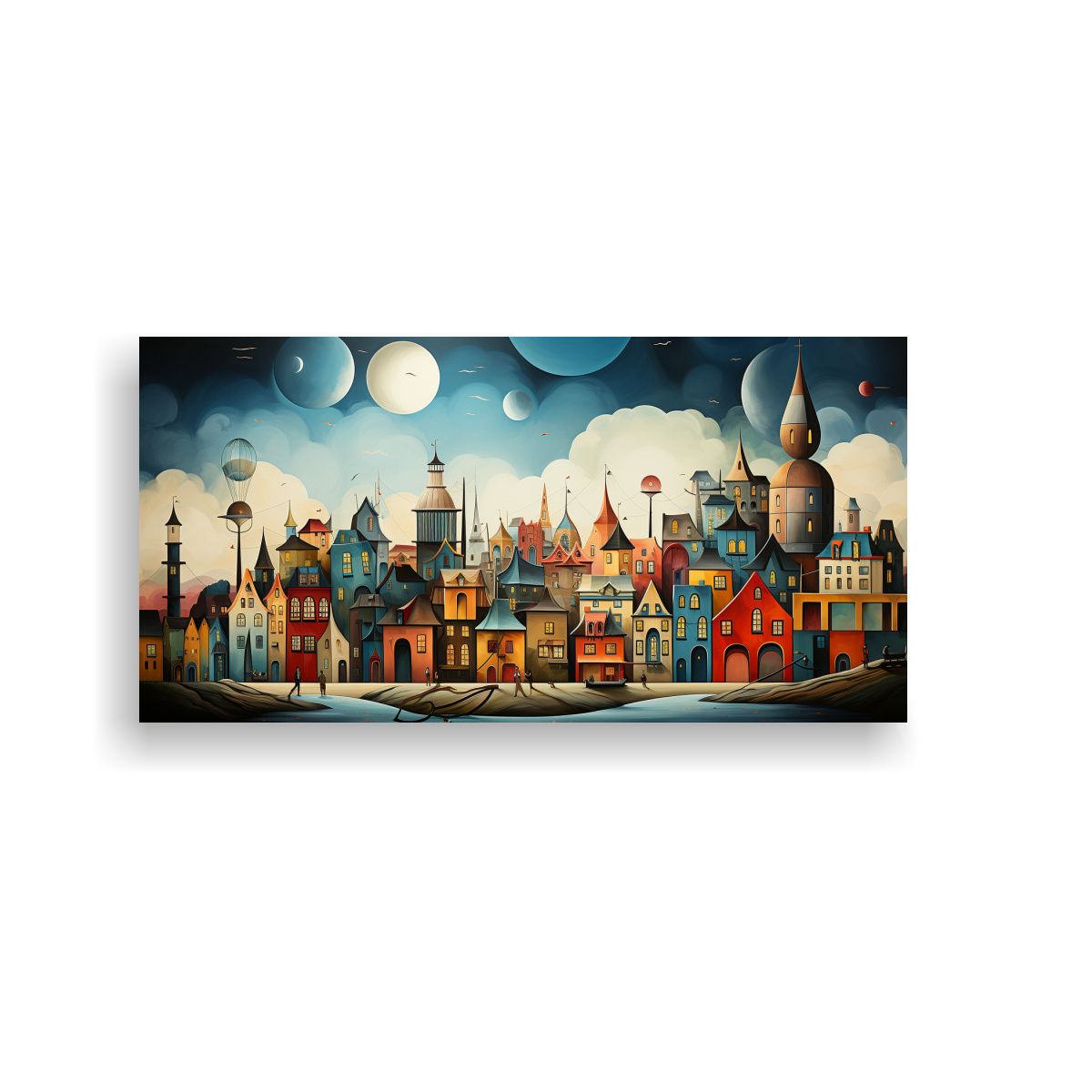 GENERICO - Paisaje Urbano En Estilo Cubista En Bastidor De 100x50 Cm