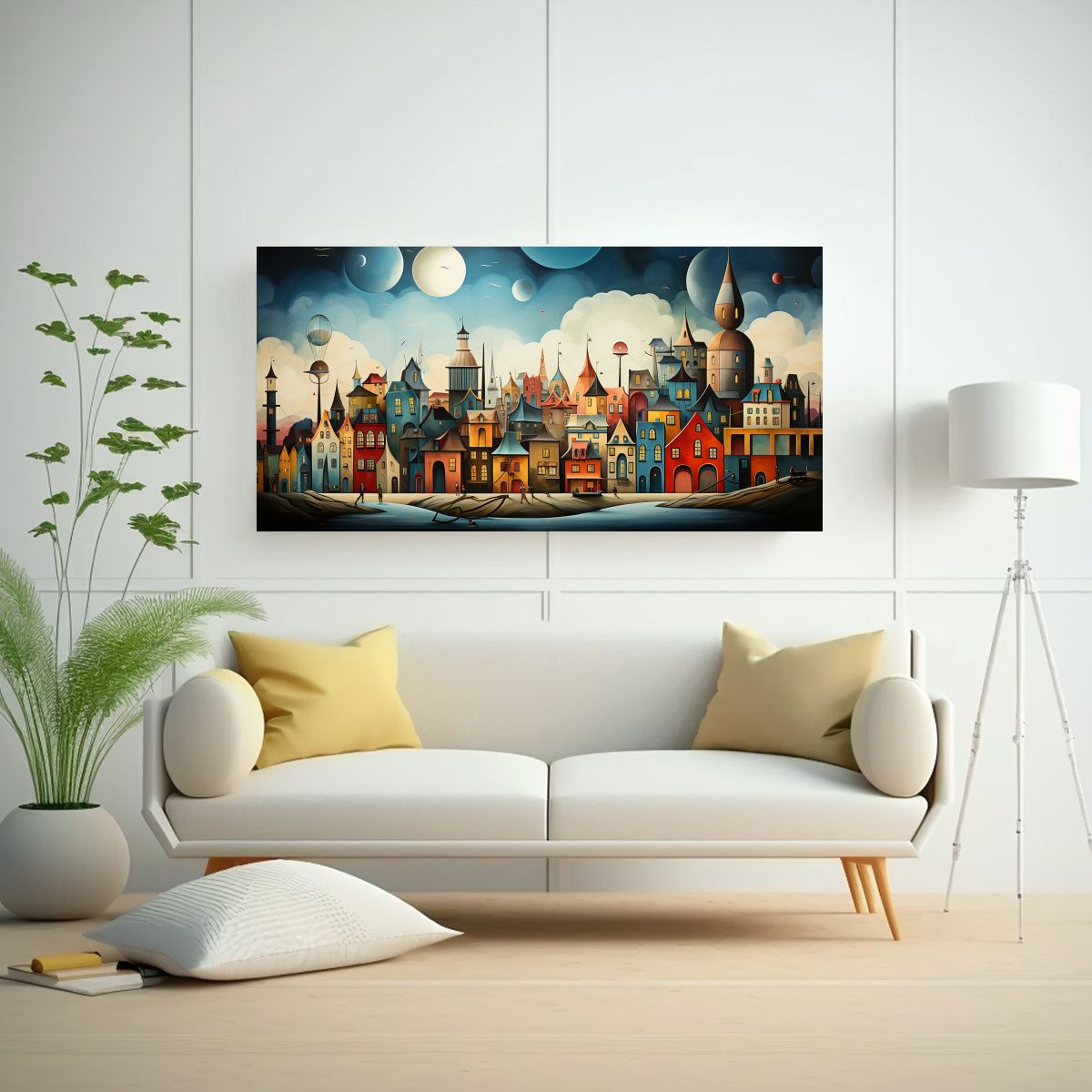 GENERICO - Paisaje Urbano En Estilo Cubista En Bastidor De 100x50 Cm