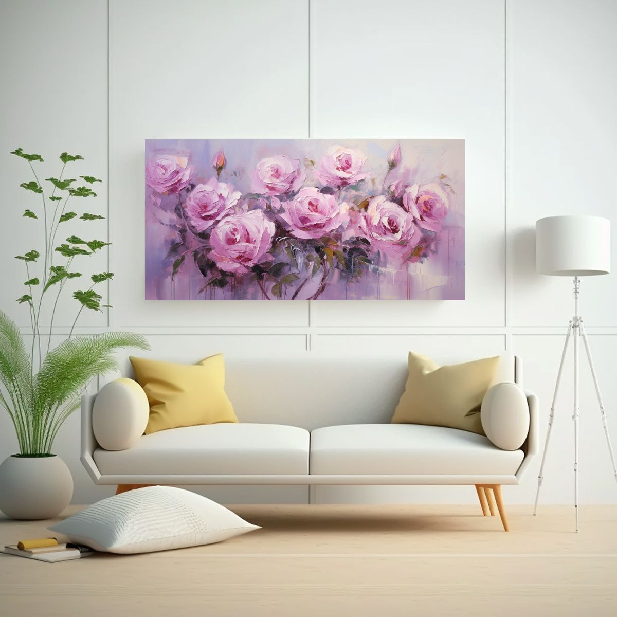 GENERICO - Cuadro En Bastidor De Lienzo Con Pintura De Rosas 100x50 Cm