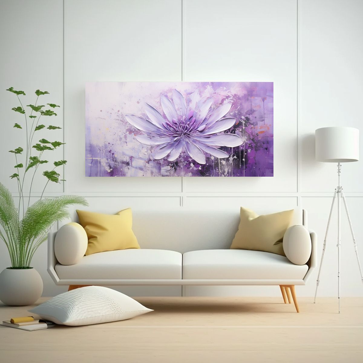 GENERICO - Obra De Arte Única Pintura Morada De Flores En 60x30 Cm
