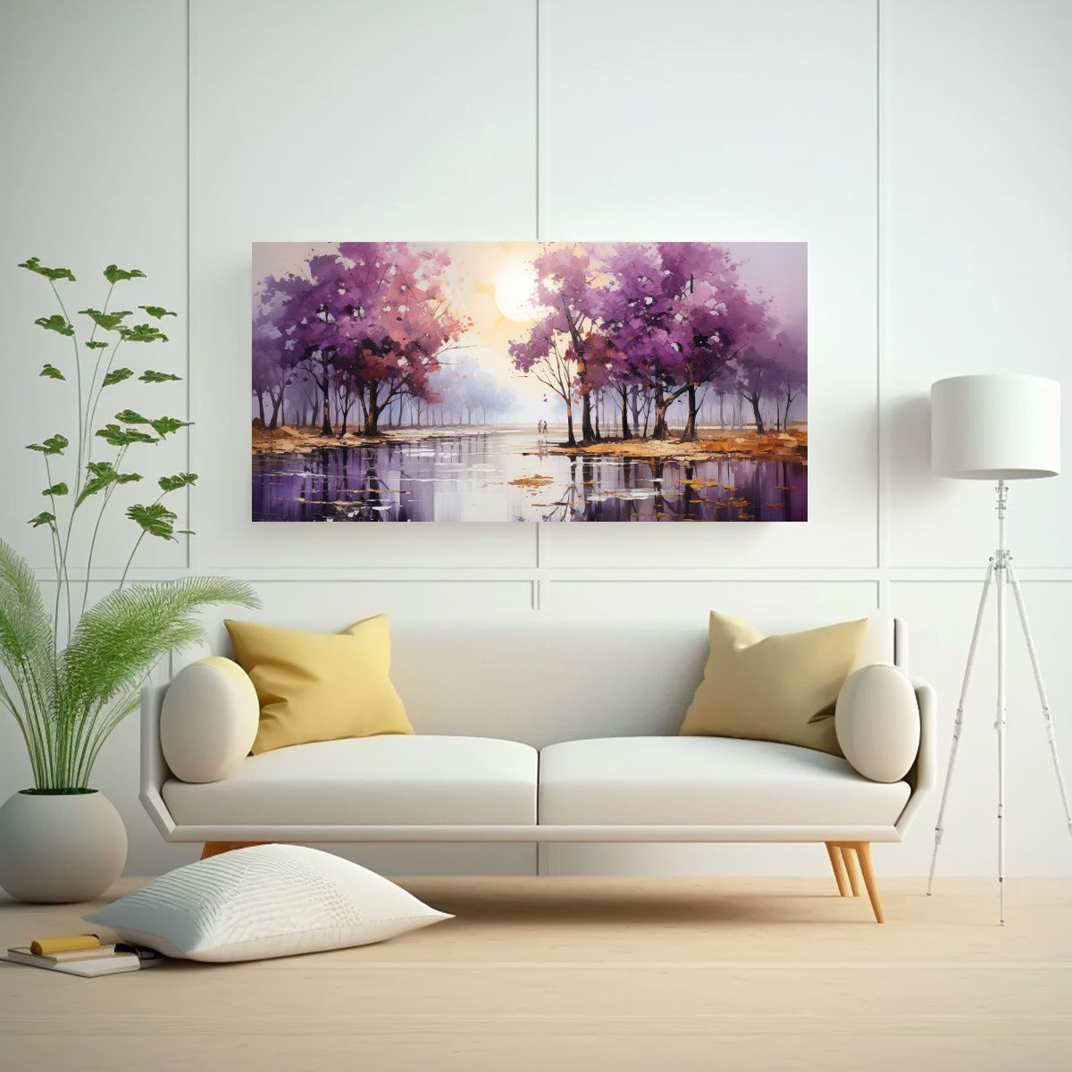 GENERICO - Cuadro Acuarela Abstracto De árboles En Plata Y 100x50 Cm