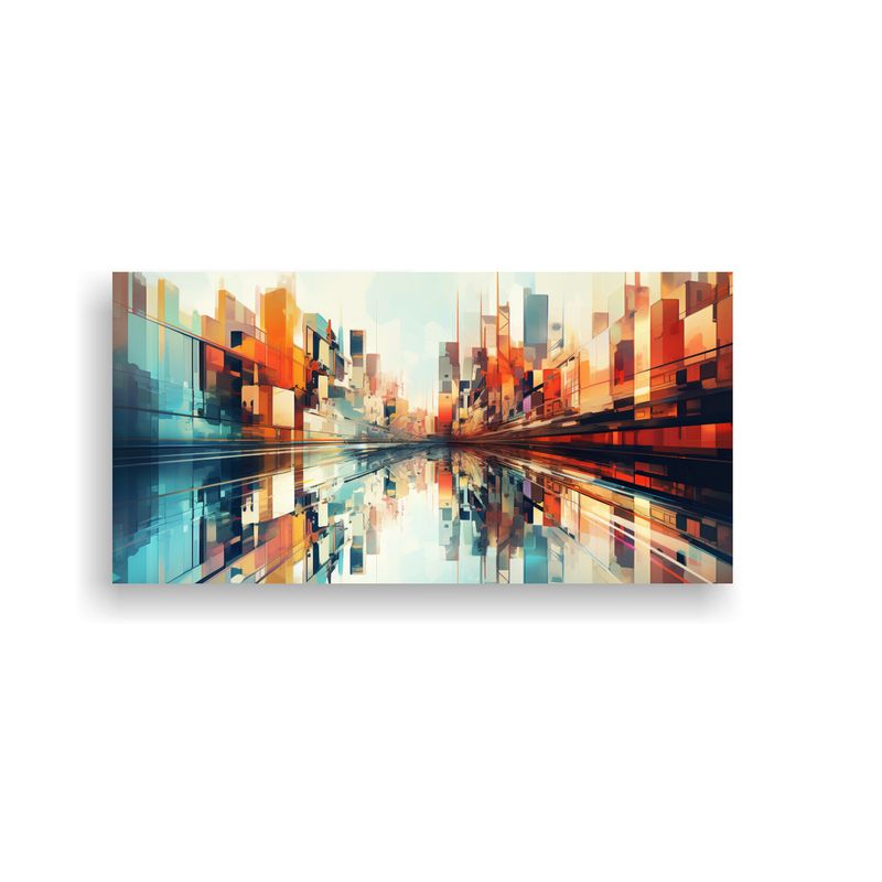 GENERICO - Pintura Cubista De Paisaje Urbano Fragmentado Con 60x30 Cm