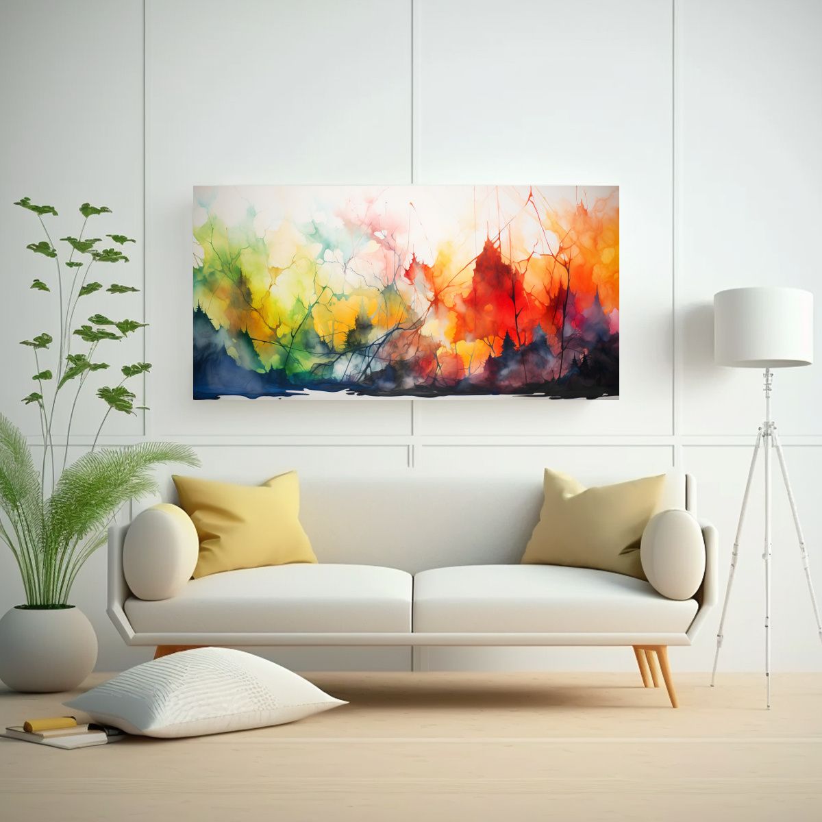 GENERICO - Cuadro Abstracto Dormitorio Diseño Con Acuarelas 60x30 Cm