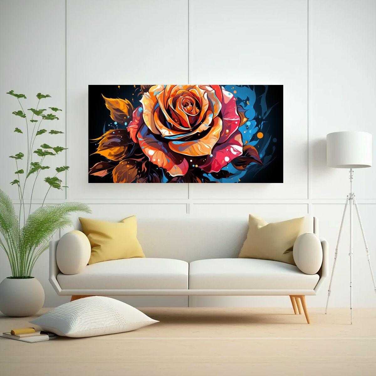 GENERICO - Pintura Acuarela Estrellados Diseña Una Rosa 80x40 Cm