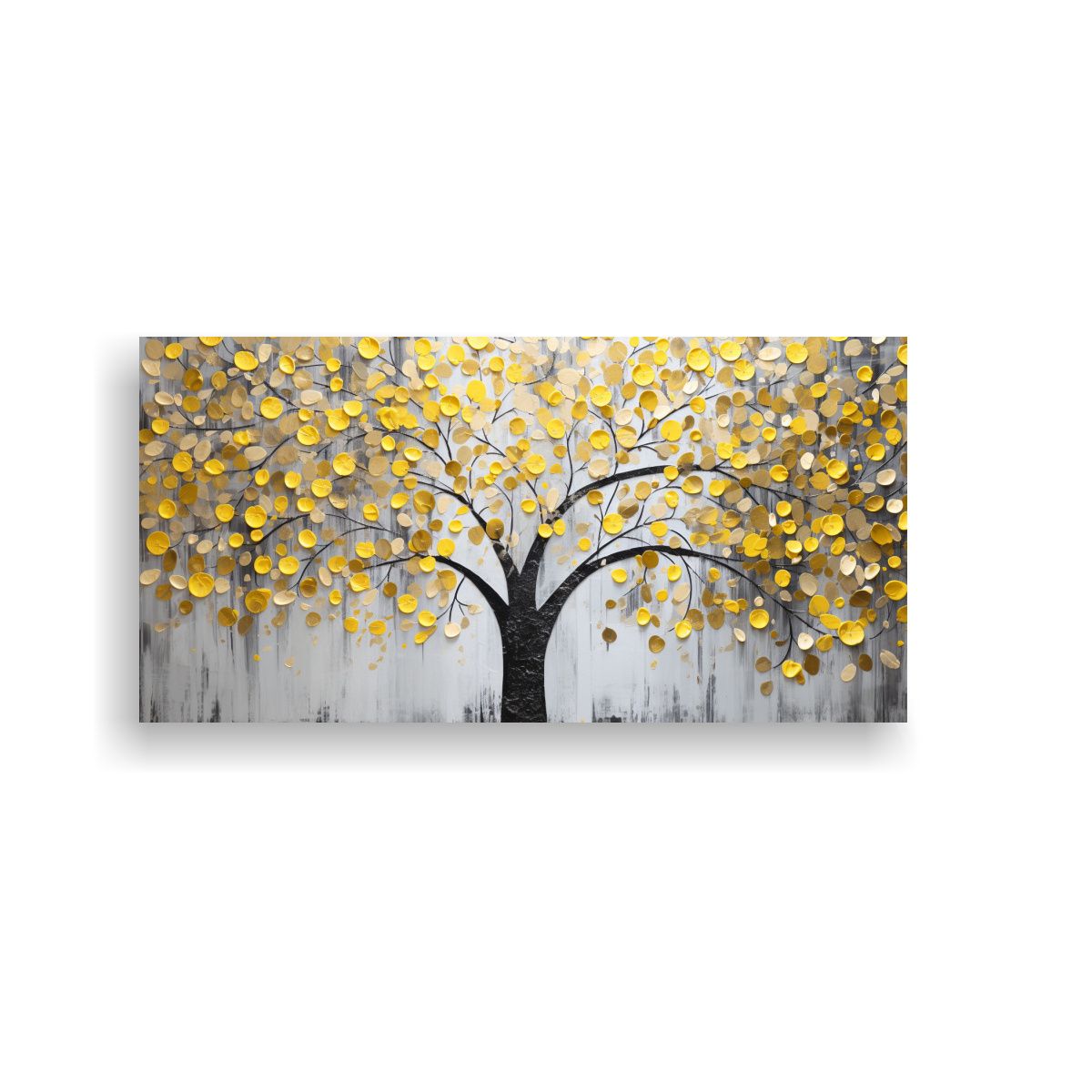 GENERICO - Pintura árbol Amarillo Y Plateado En Cuadro 60x30 Cm