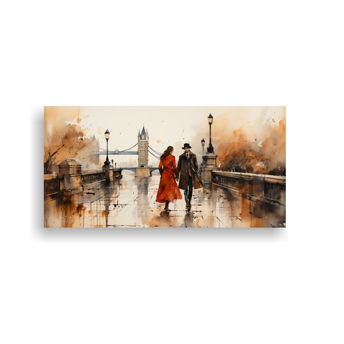 GENERICO - Pintura Decorativa De Escena En Londres Pareja 80x40 Cm.