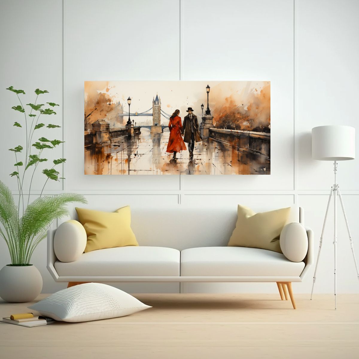 GENERICO - Pintura Decorativa De Escena En Londres Pareja 80x40 Cm.