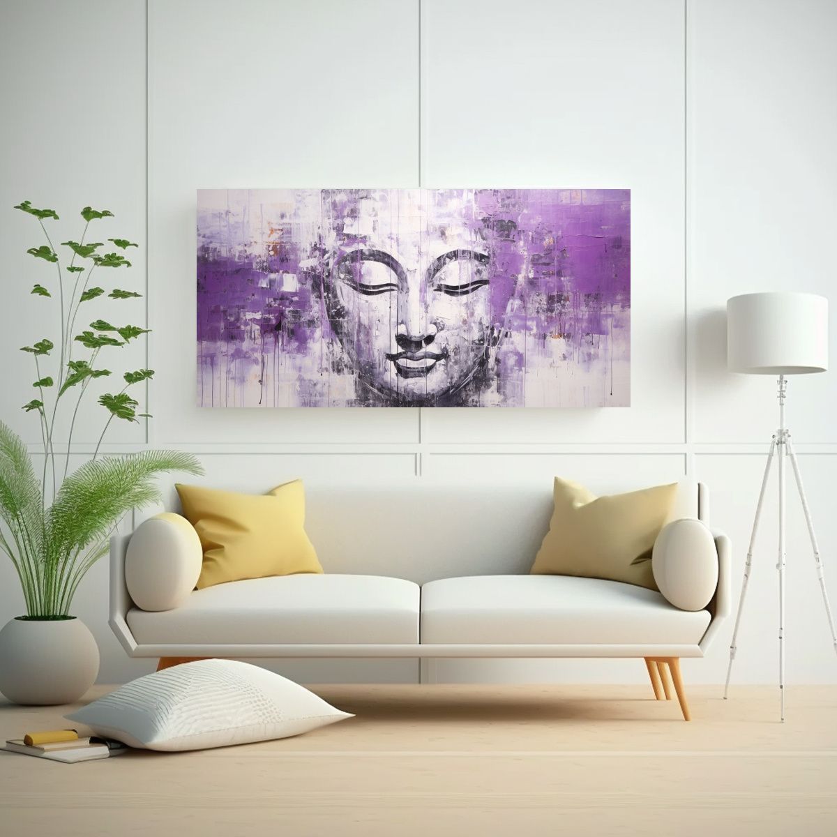 GENERICO - Cuadro Abstracto Estilo Vida Buddha Cara óleo En 60x30 Cm