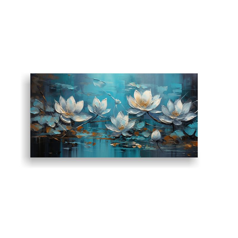 GENERICO - Arte Exuberante Pintura Turquesa De Loto En 80x40 Cm