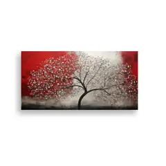 GENERICO - Cuadro Abstracto En Rojo Y Plata Con Imagen De 100x50 Cm