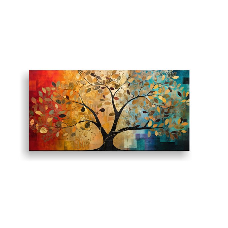 GENERICO - Pintura Lienzo árbol Colores Vibrantes Y Dorado 80x40 Cm