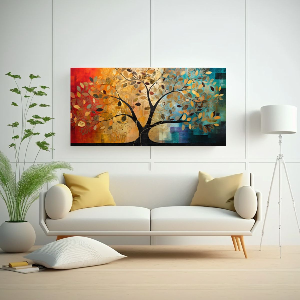GENERICO - Pintura Lienzo árbol Colores Vibrantes Y Dorado 80x40 Cm