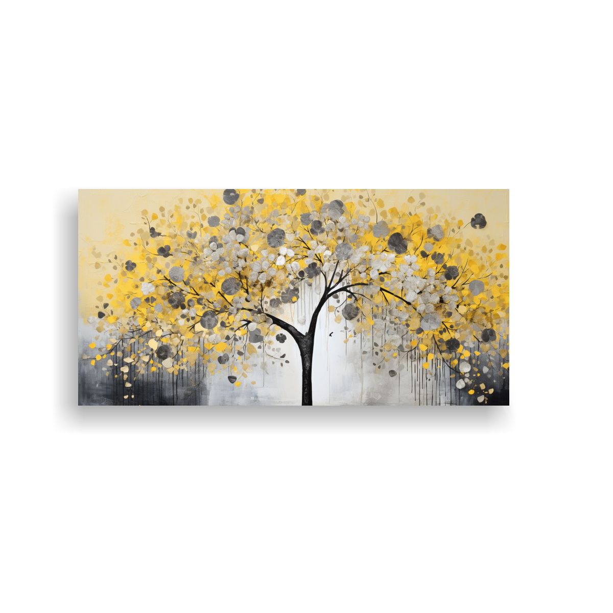 GENERICO - Cuadro Minimalista De árbol En Amarillo Y Plata 60x30 Cm