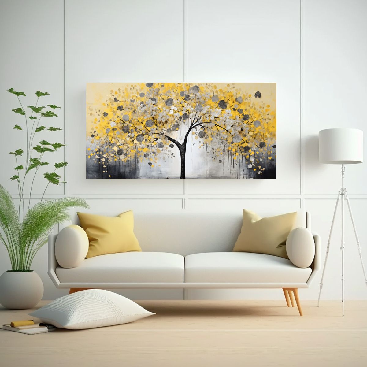 GENERICO - Cuadro Minimalista De árbol En Amarillo Y Plata 60x30 Cm