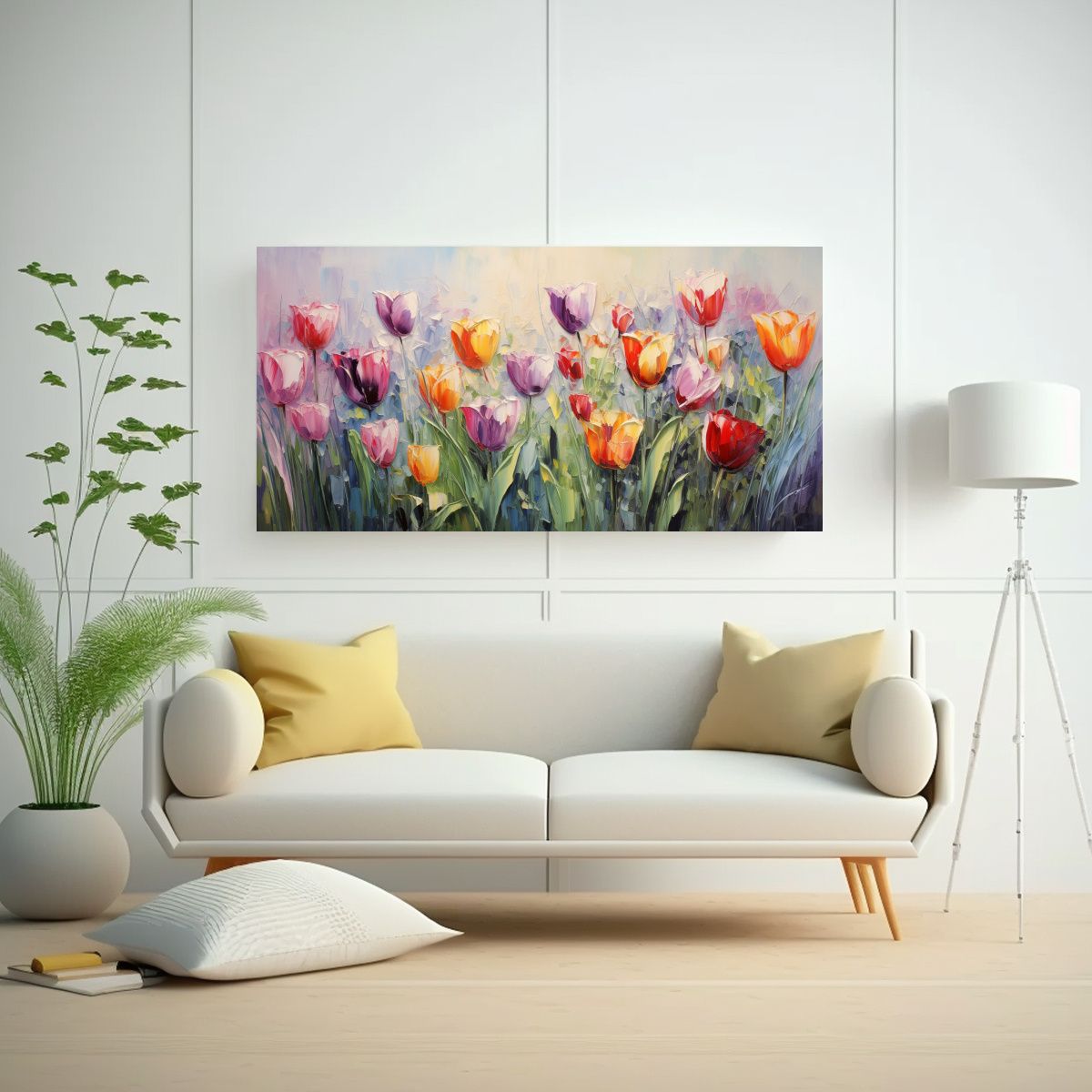 GENERICO - Pintura En Lienzo De Tulipanes En Colores 80x40 Cm.