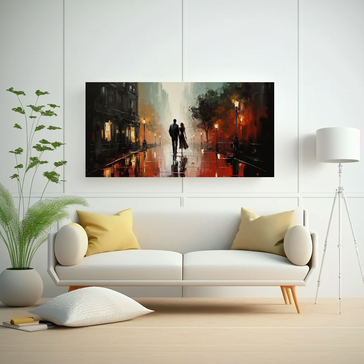GENERICO - Pintura Lienzo De Tela Caminando Bajo La Lluvia 80x40 Cm