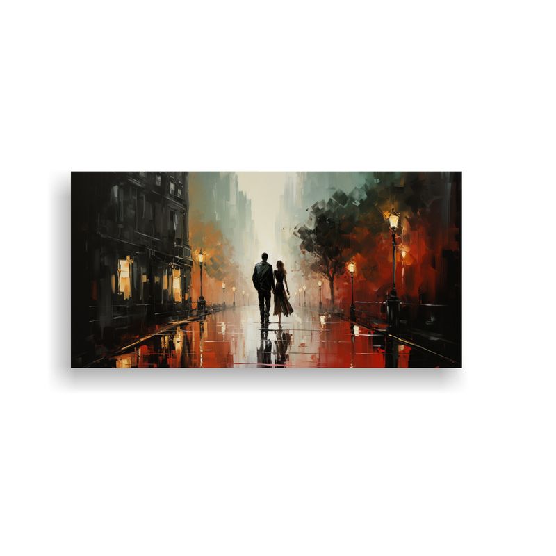 GENERICO - Pintura Lienzo De Tela Caminando Bajo La Lluvia 100x50 Cm.