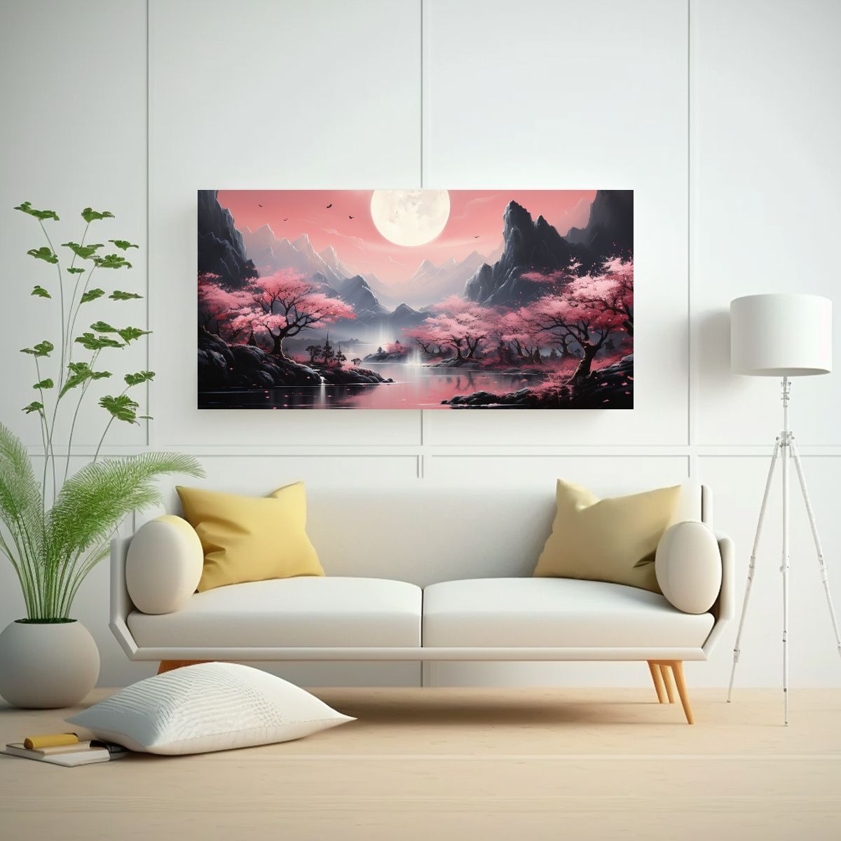 GENERICO - Cuadro Con Luna Cerca De Las Montañas Estilo 60x30 Cm