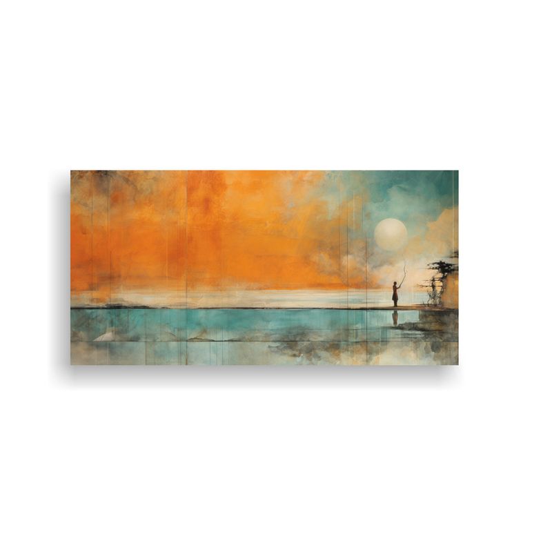 GENERICO - Cuadro Lienzo Forma Perspectiva Naranja Turquesa 100x50 Cm