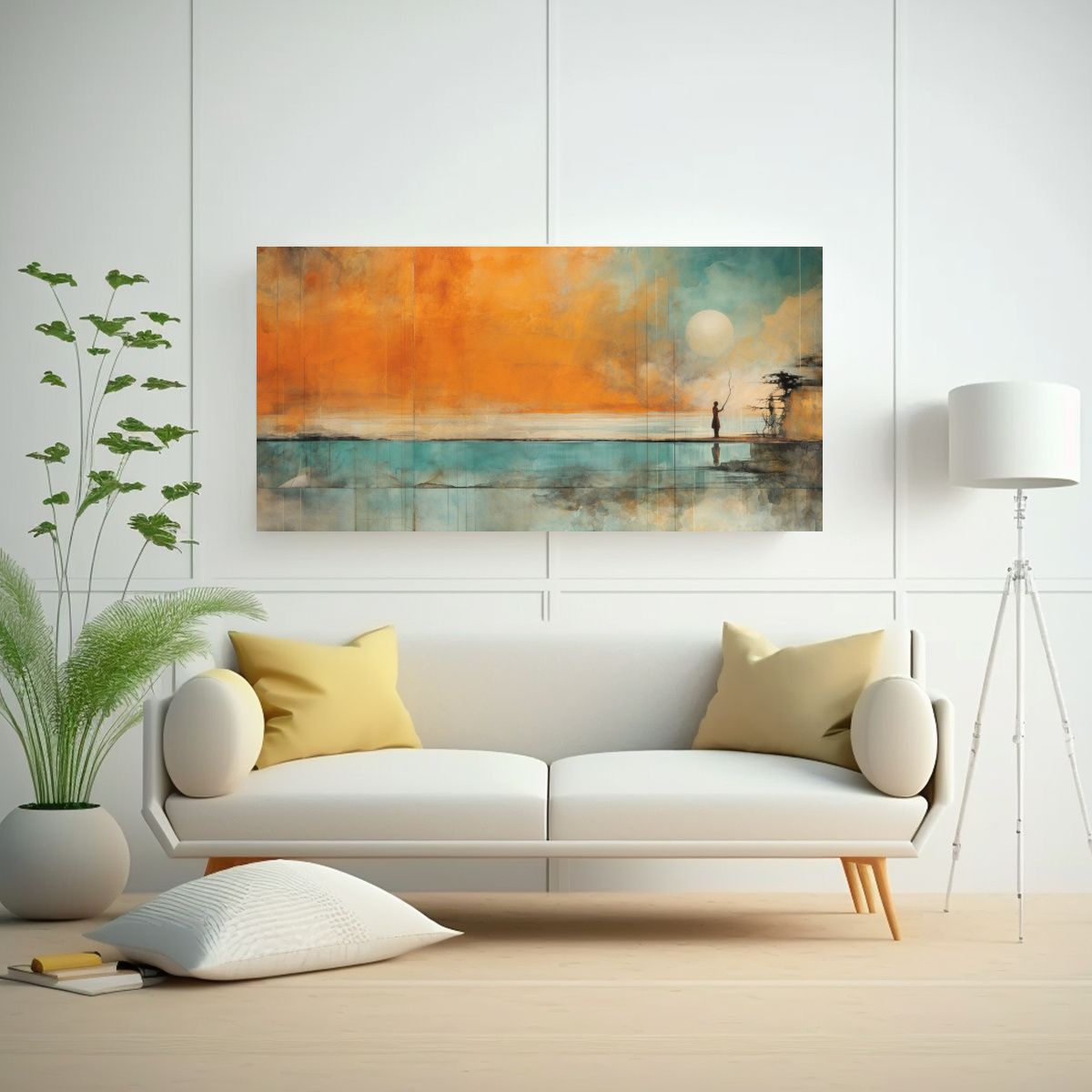 GENERICO - Cuadro Lienzo Forma Perspectiva Naranja Turquesa 100x50 Cm