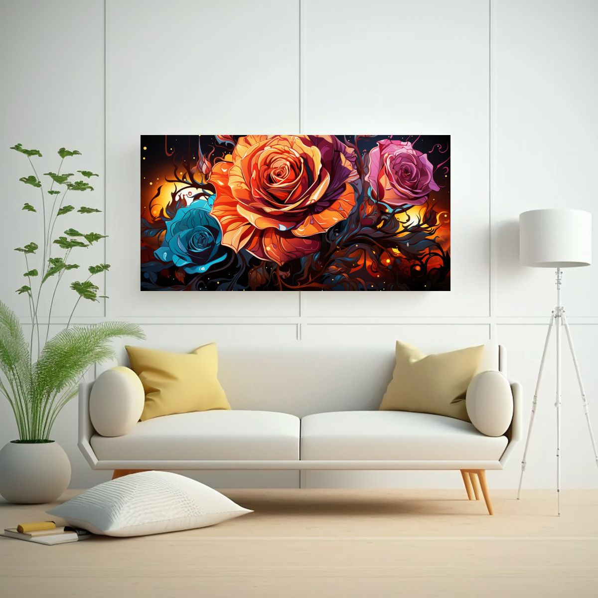 GENERICO - Cuadro De Decoración En Líneas Neon Multicolor 80x40 Cm