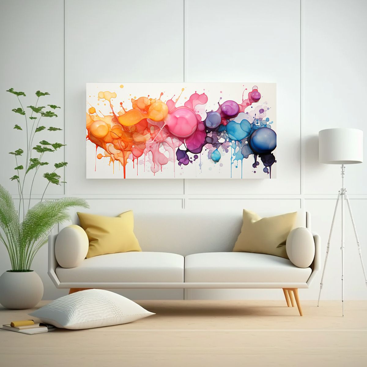 GENERICO - Cuadro Abstracto De Figuras En Acuarela Con 60x30 Cm