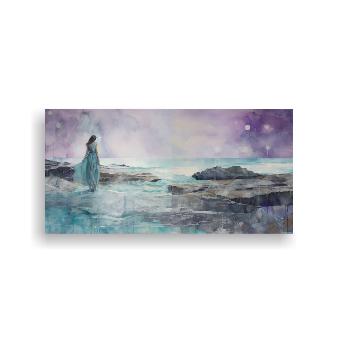 GENERICO - Cuadro Acuarela Escena En Púrpura Verde Azulado 80x40 Cm