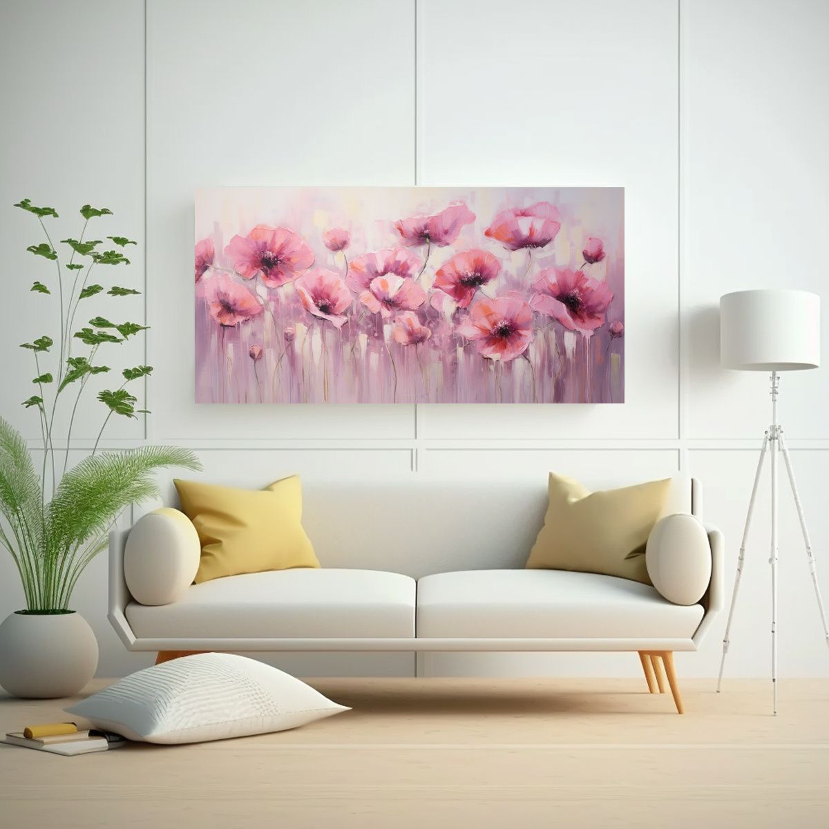 GENERICO - Tela Bastidor Moderno Pink POPPIES Estilo Pintura 100x50 Cm