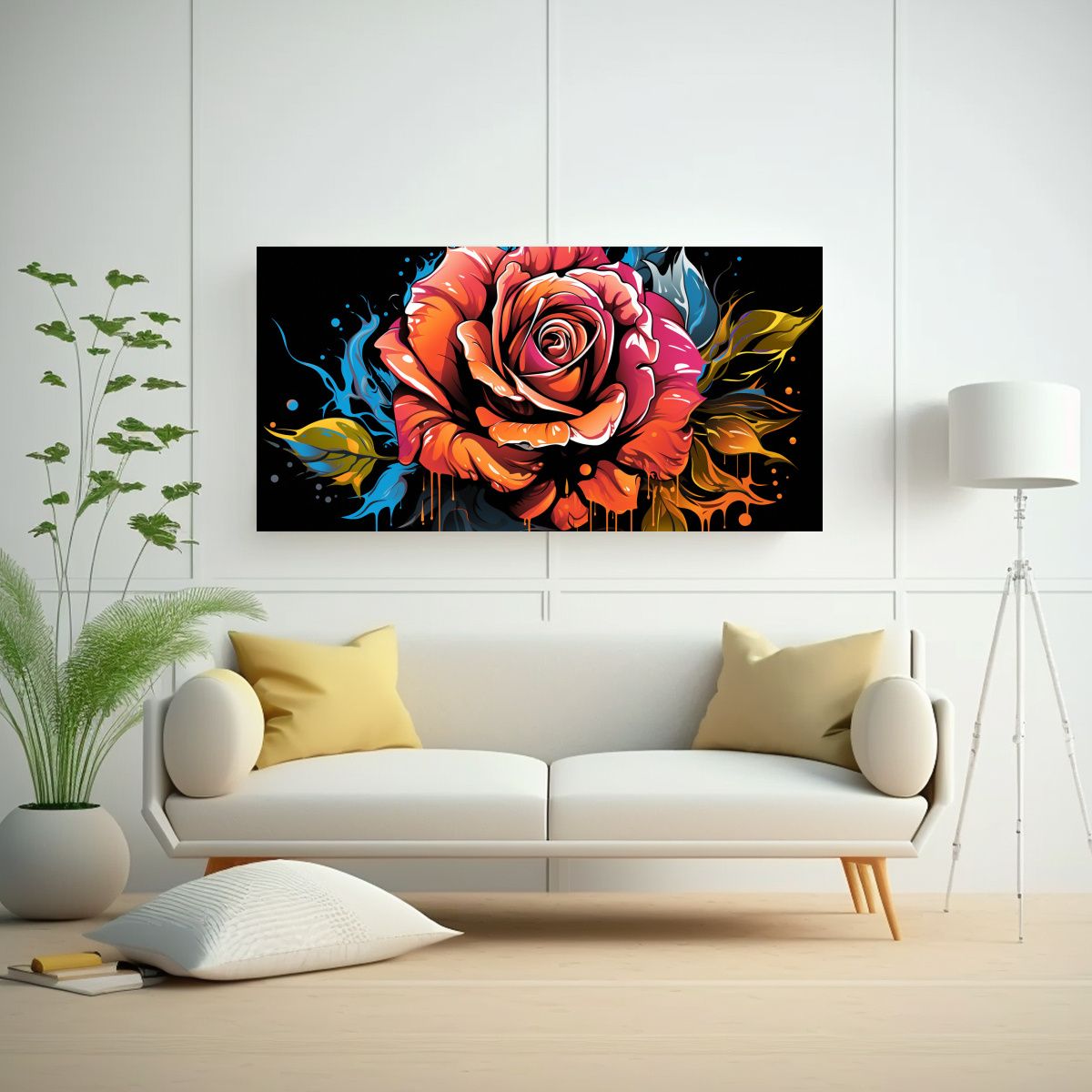 GENERICO - Cuadro De Diseño De Rosa En Estilo Graffiti Para 100x50 Cm