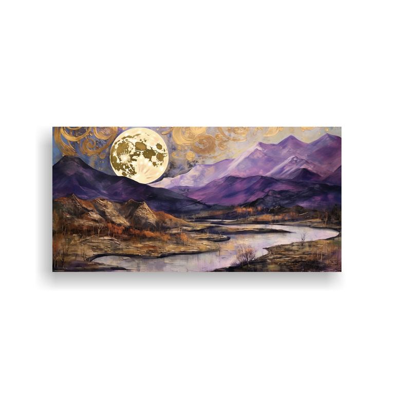 GENERICO - Pintura Lienzo Tela Luna Cerca Montañas Con 100x50 Cm
