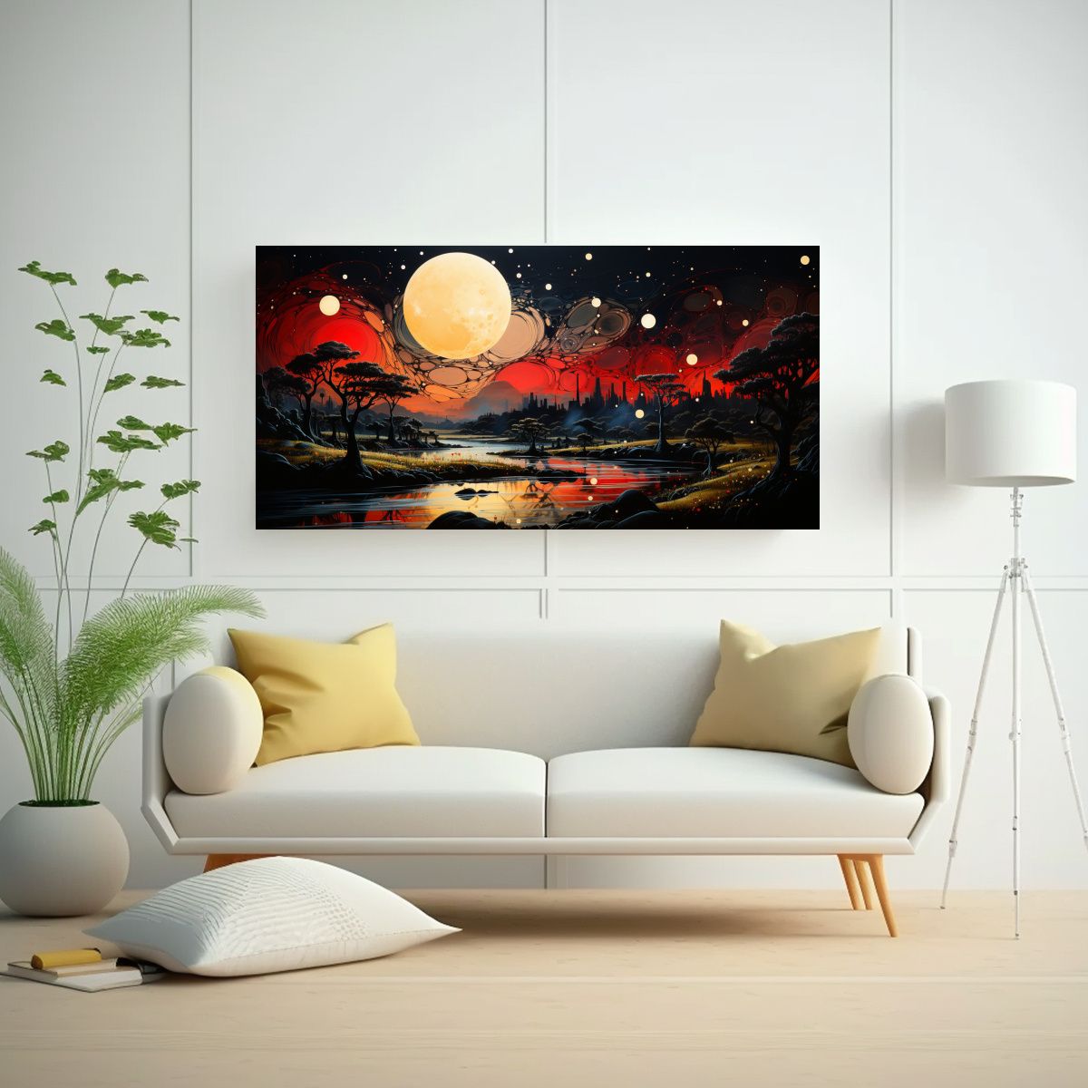 GENERICO - Cuadro Patron Intenso Con Luna Sobre Las 100x50 Cm