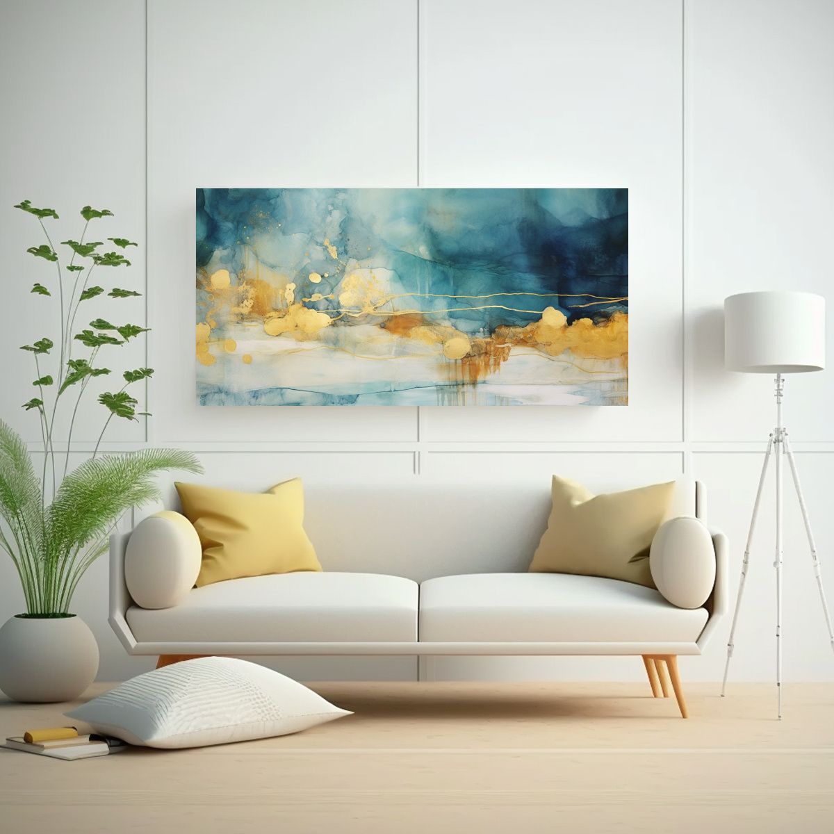 GENERICO - Pintura única Con Turquesa Verde Azulado Y Oro 100x50 Cm