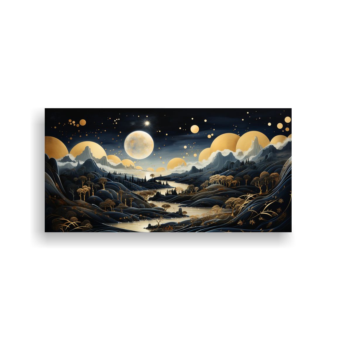 GENERICO - Arte De Pared Creativa Con Luna Y Montañas 80x40 Cm