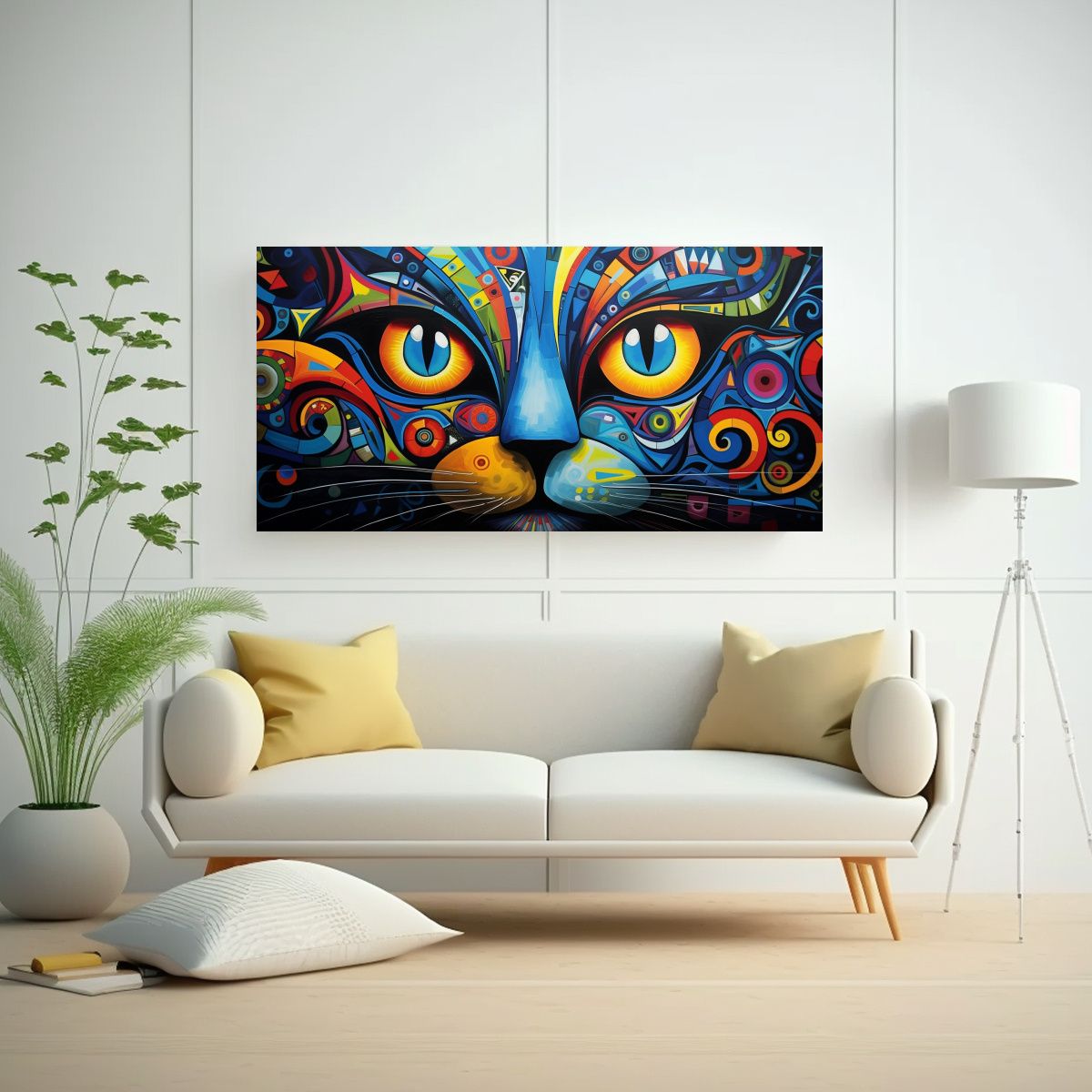 GENERICO - Cuadro Abstracto De Gato En Lienzo De Finas 60x30 Cm