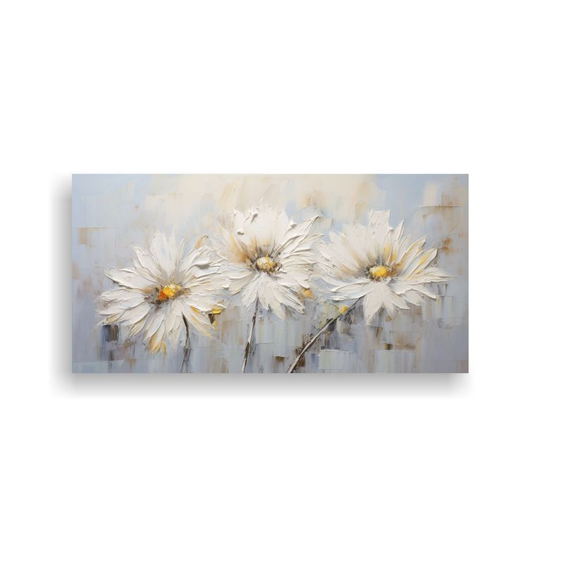 GENERICO - Lienzo En Bastidor Con Girasoles Blancos En 100x50 Cm