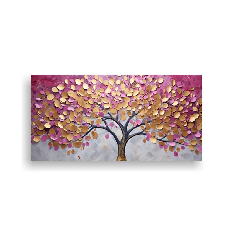 GENERICO - Cuadro Inspirador árbol Rosa Y Dorado Estilo 60x30 Cm