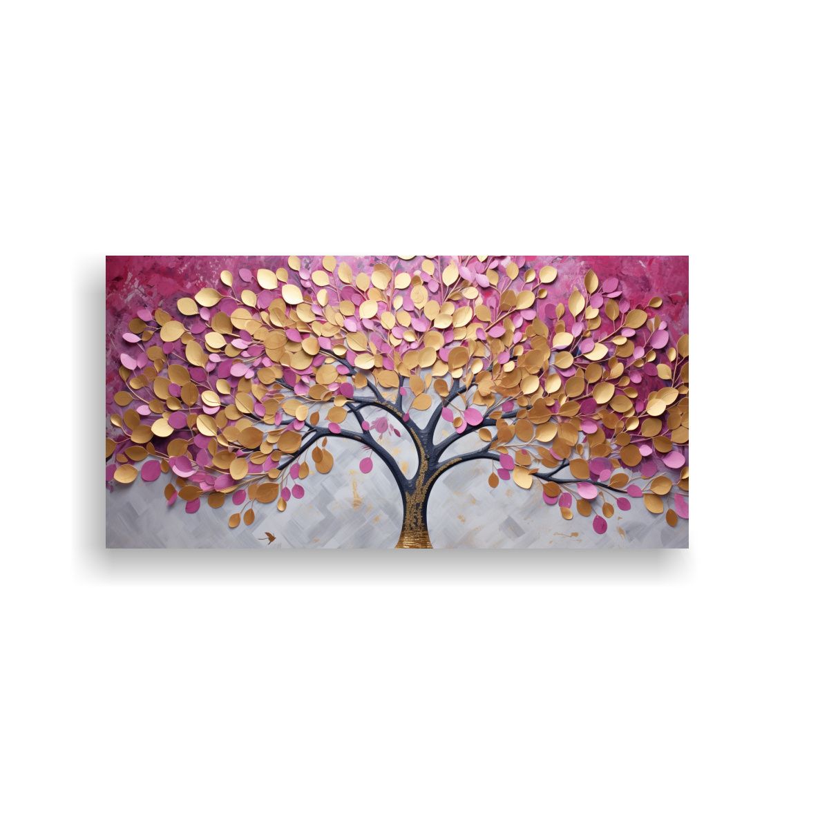 GENERICO - Cuadro Inspirador árbol Rosa Y Dorado Estilo 100x50 Cm