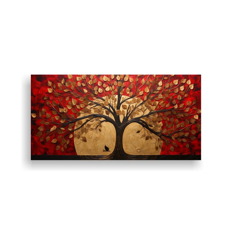 GENERICO - Cuadro Modernos Época Árbol En Rojo Y Dorado 60x30 Cm