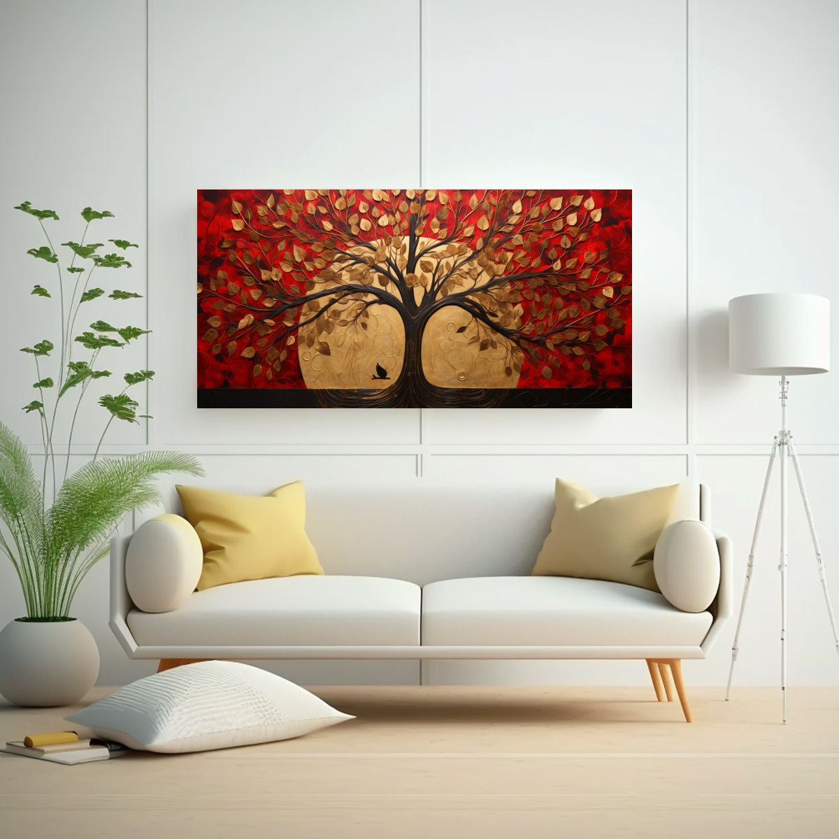 GENERICO - Cuadro Modernos Época Árbol En Rojo Y Dorado 60x30 Cm