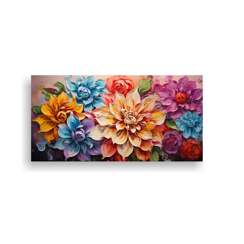 GENERICO - Cuadro De Flores En Colores Del Arcoíris Pintado 100x50 Cm