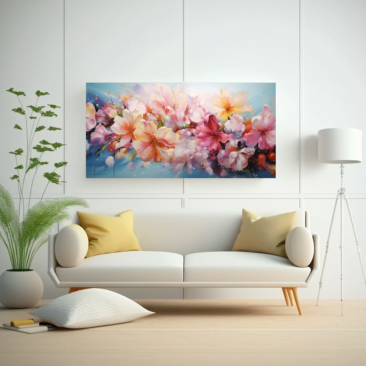 GENERICO - Exposición Pinturas Flores Abstractas Arte Tonos 100x50 Cm