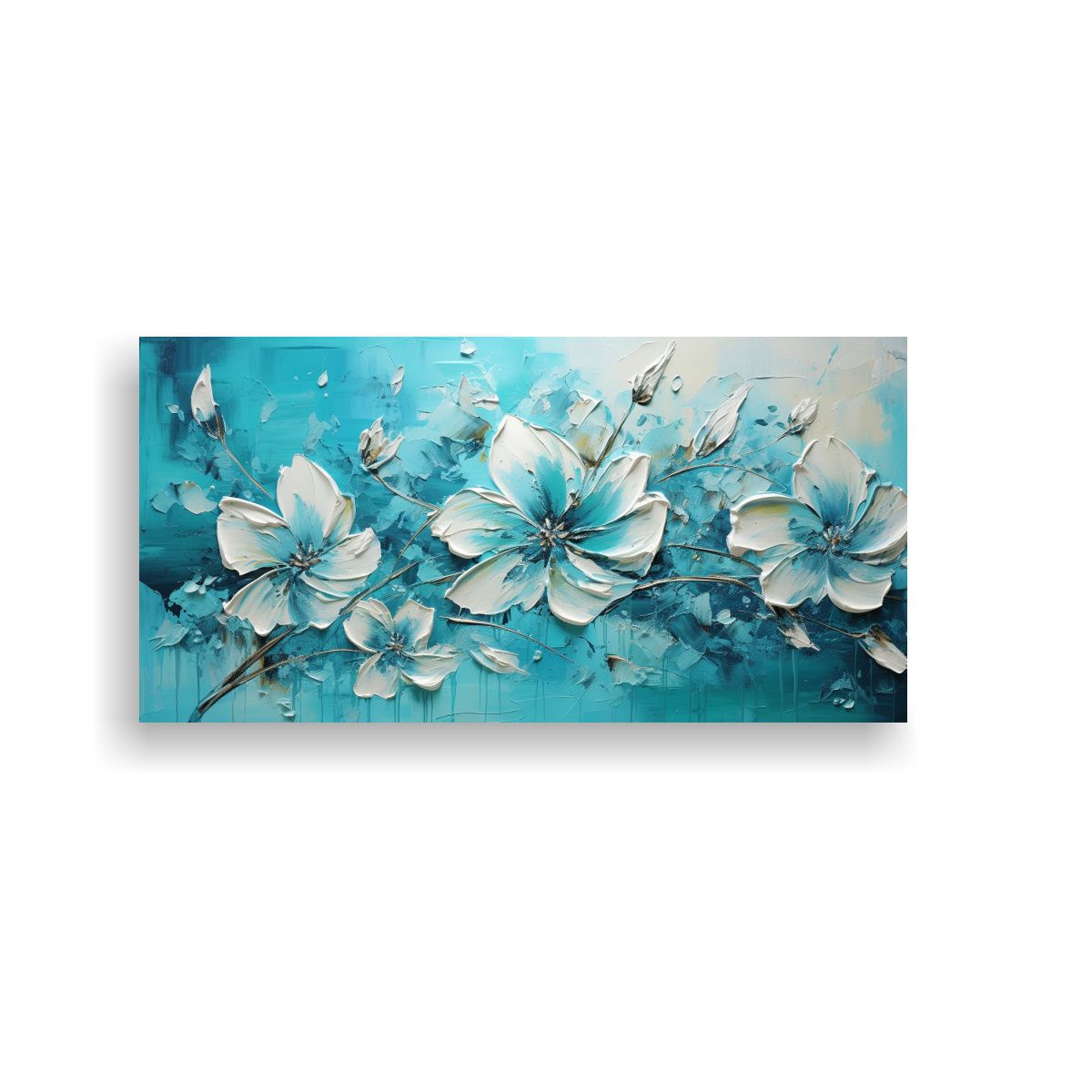GENERICO - Pintura Abstracta De Una Flor Turquesa En Lienzo 100x50 Cm