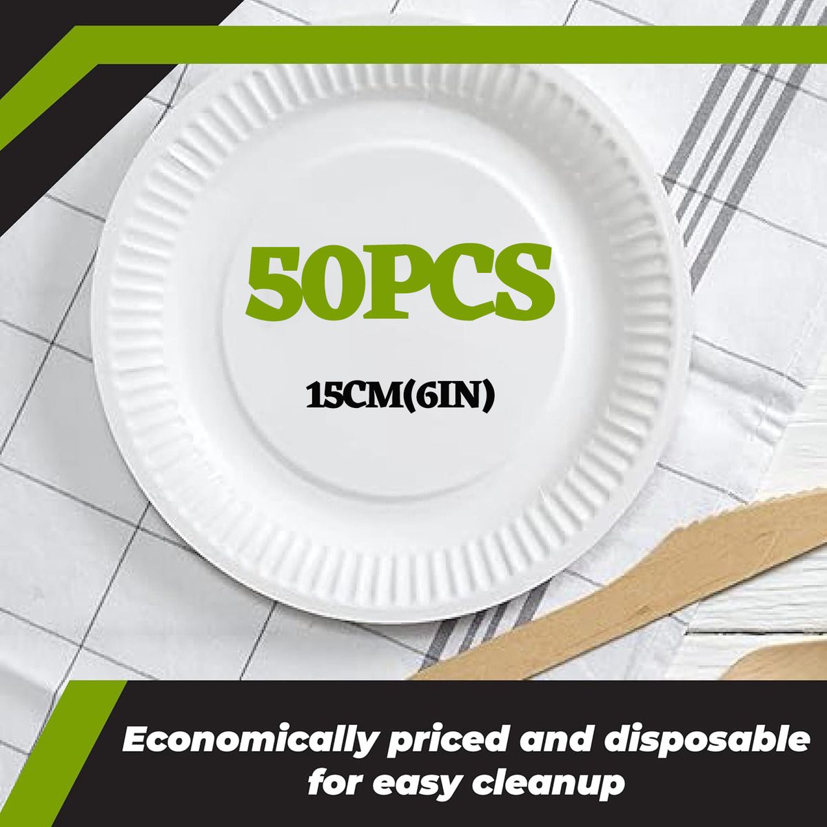 GENERICO - 50pcs Plato Blanco Biodegradable Desechable 15cm-Blanco