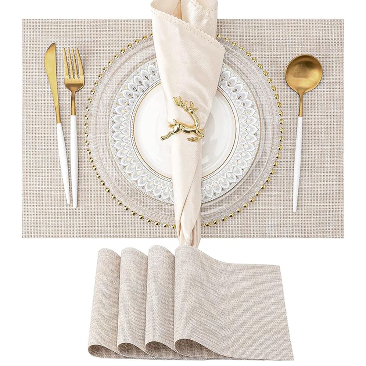 GENERICO - 4 Pzs Manteles Individuales Ecológicos Antideslizante-Beige