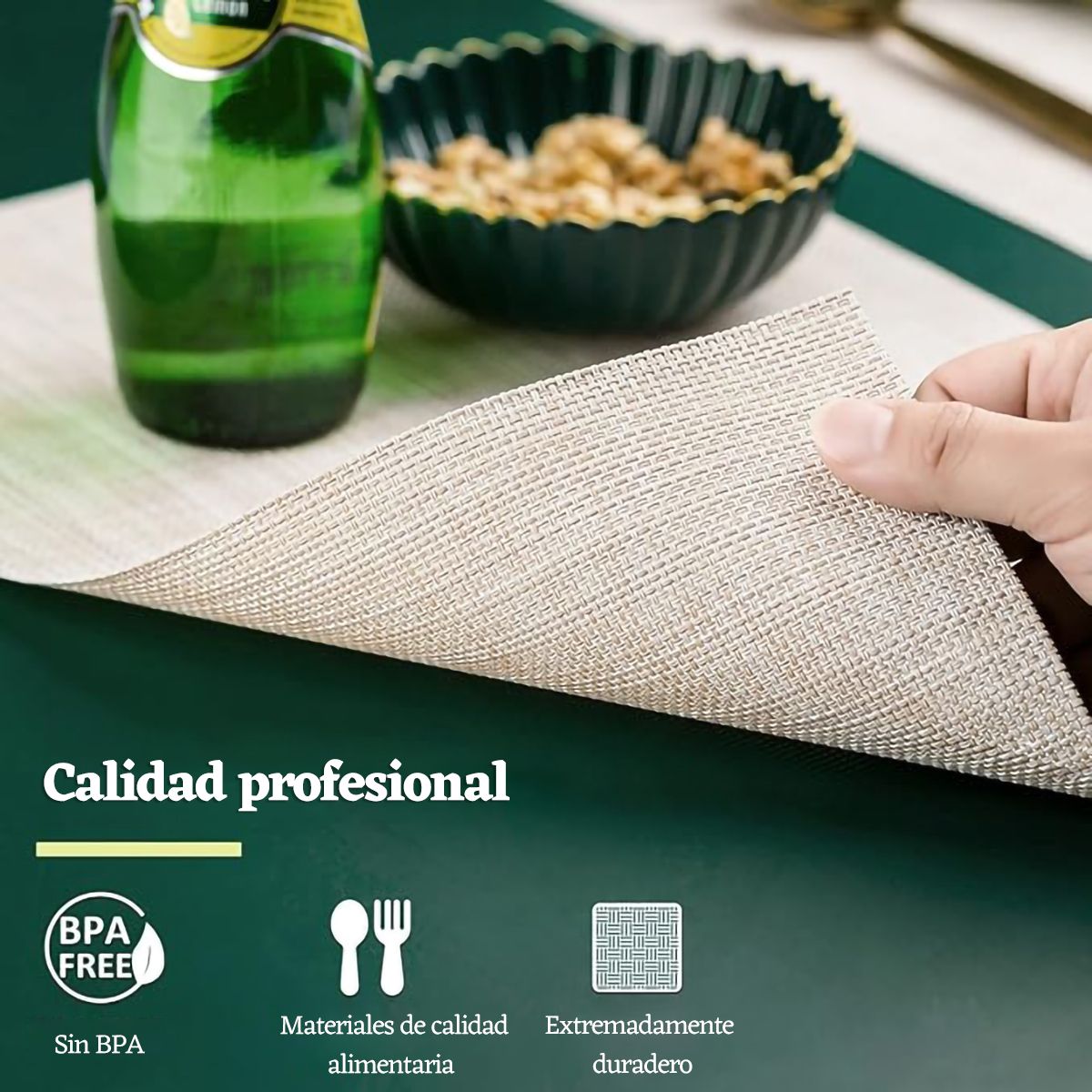 GENERICO - 4 Pzs Manteles Individuales Ecológicos Antideslizante-Beige