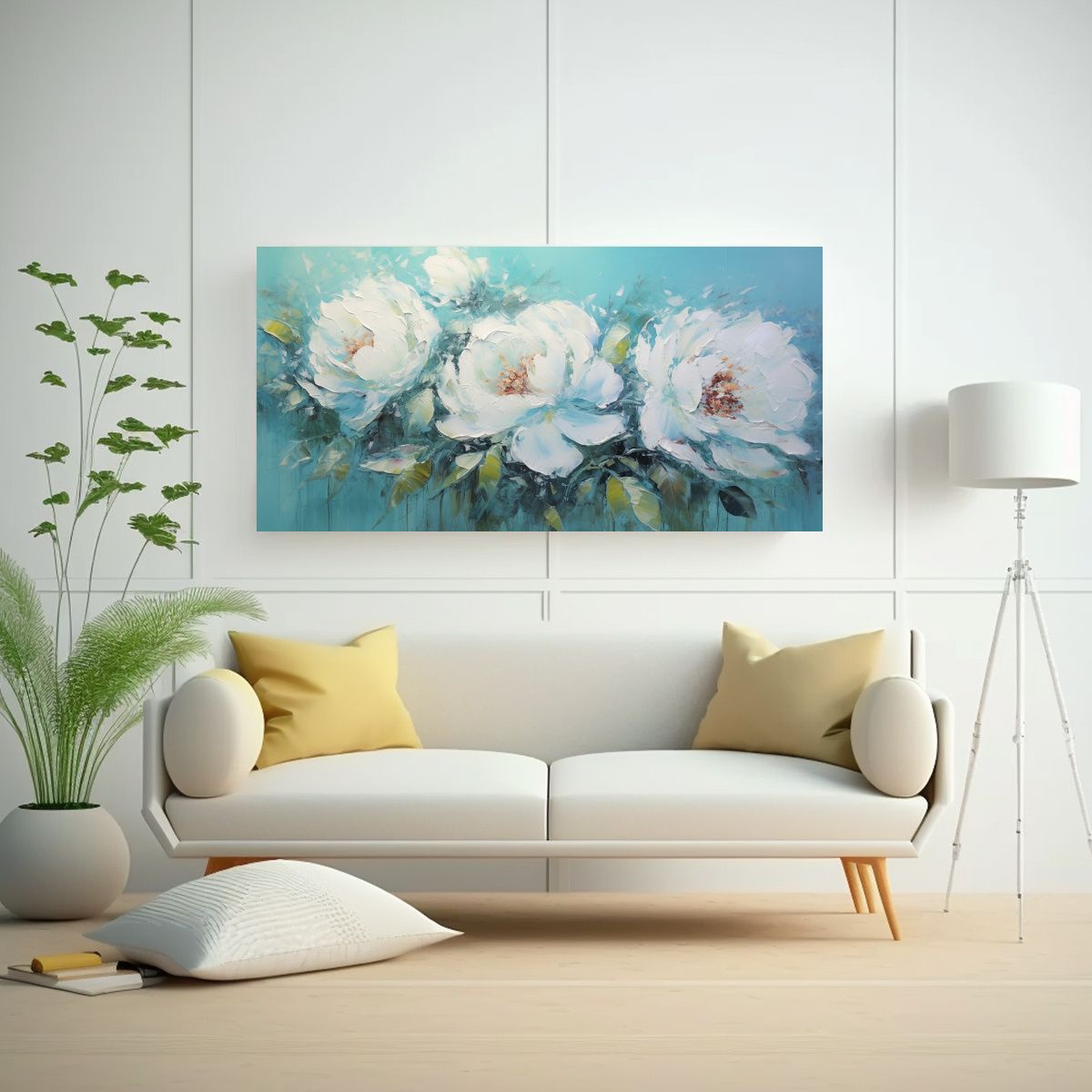 GENERICO - Cuadro De Peonías Turquesa Con Detalles 100x50 Cm