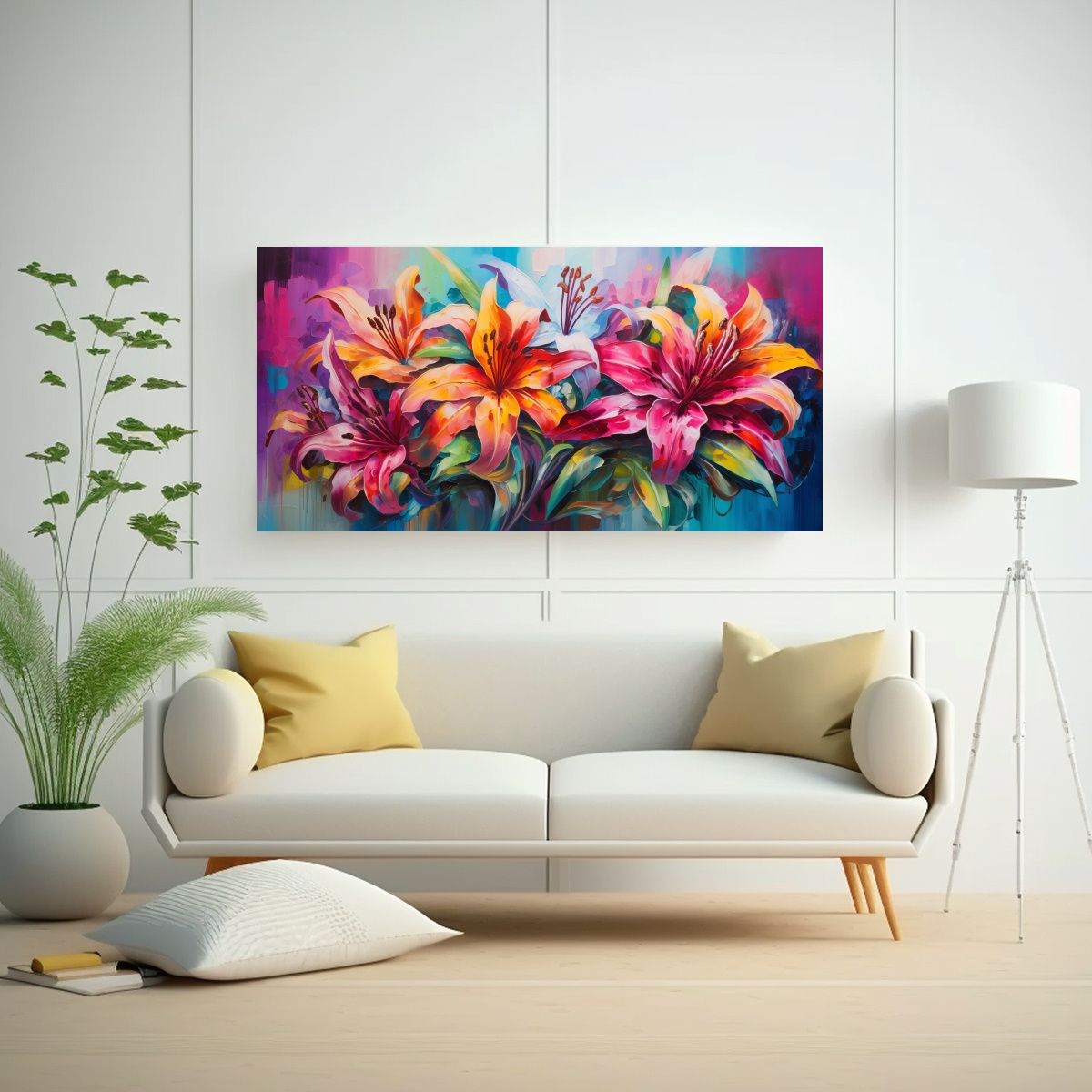 GENERICO - Pintura Floral Vibrante En Lienzo Para Decoración 60x30 Cm