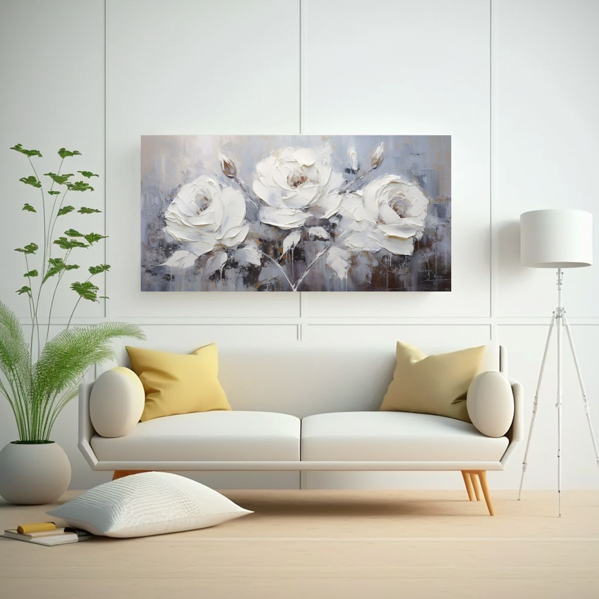 GENERICO - Cuadro Tema Majestuosas De Rosas Blancas Pintura 100x50 Cm