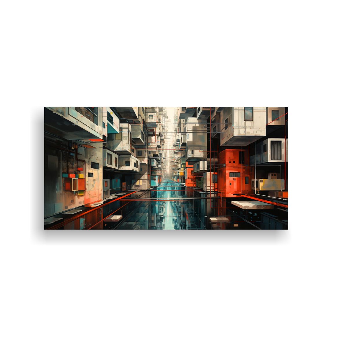 GENERICO - Cuadro En Bastidor Abstracto Fantasía Edificios 100x50 Cm