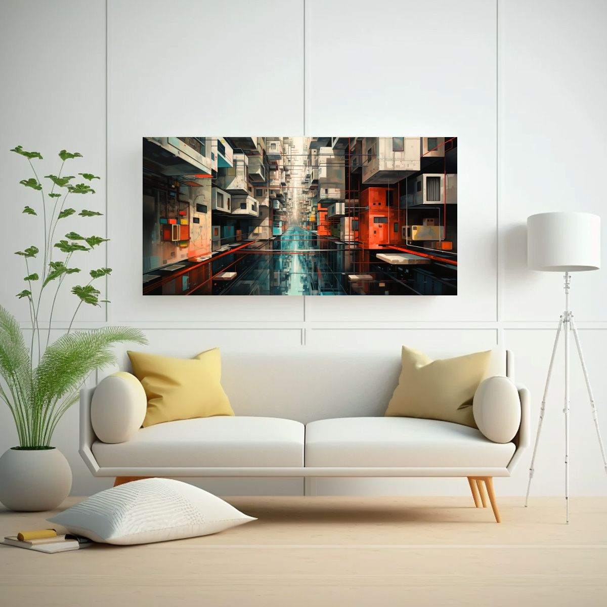 GENERICO - Cuadro En Bastidor Abstracto Fantasía Edificios 100x50 Cm